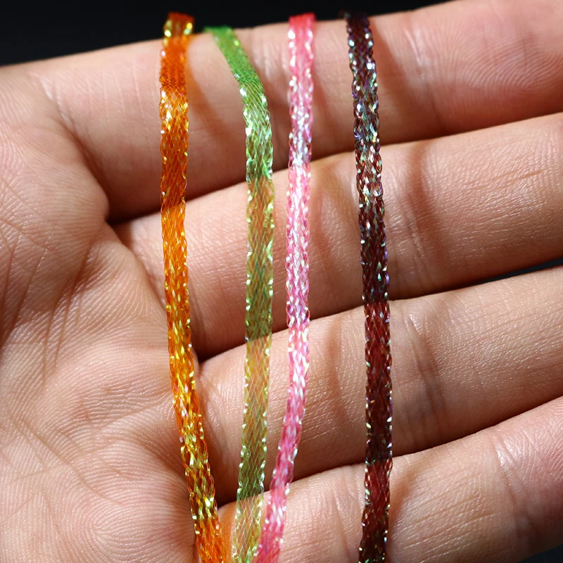 Juego de 5 paquetes de 4 yardas/Paquete de encaje trenzado de perlas teñidas, trenzado de diamantes planos, tonos nacarados, materiales de atado de moscas traseras de camarones - imagen 4