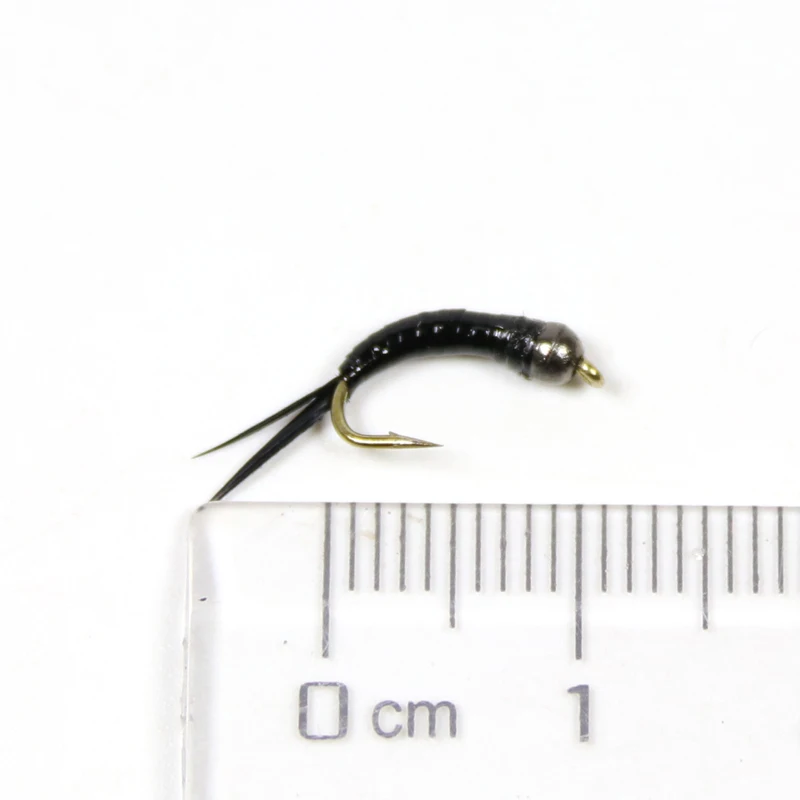 Bimoo 6 piezas # 16 cuentas de tungsteno cabeza negra ninfa larva mosca trucha pesca con mosca - imagen 3