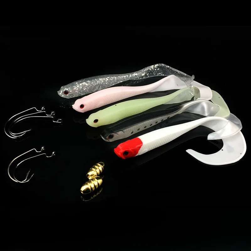 Texas Rig-Kit de señuelo de pesca suave, gancho de gusano, bala de cobre, plomo de plumón, cebo blando, vientre vacío, Combo de 12 piezas - imagen 3