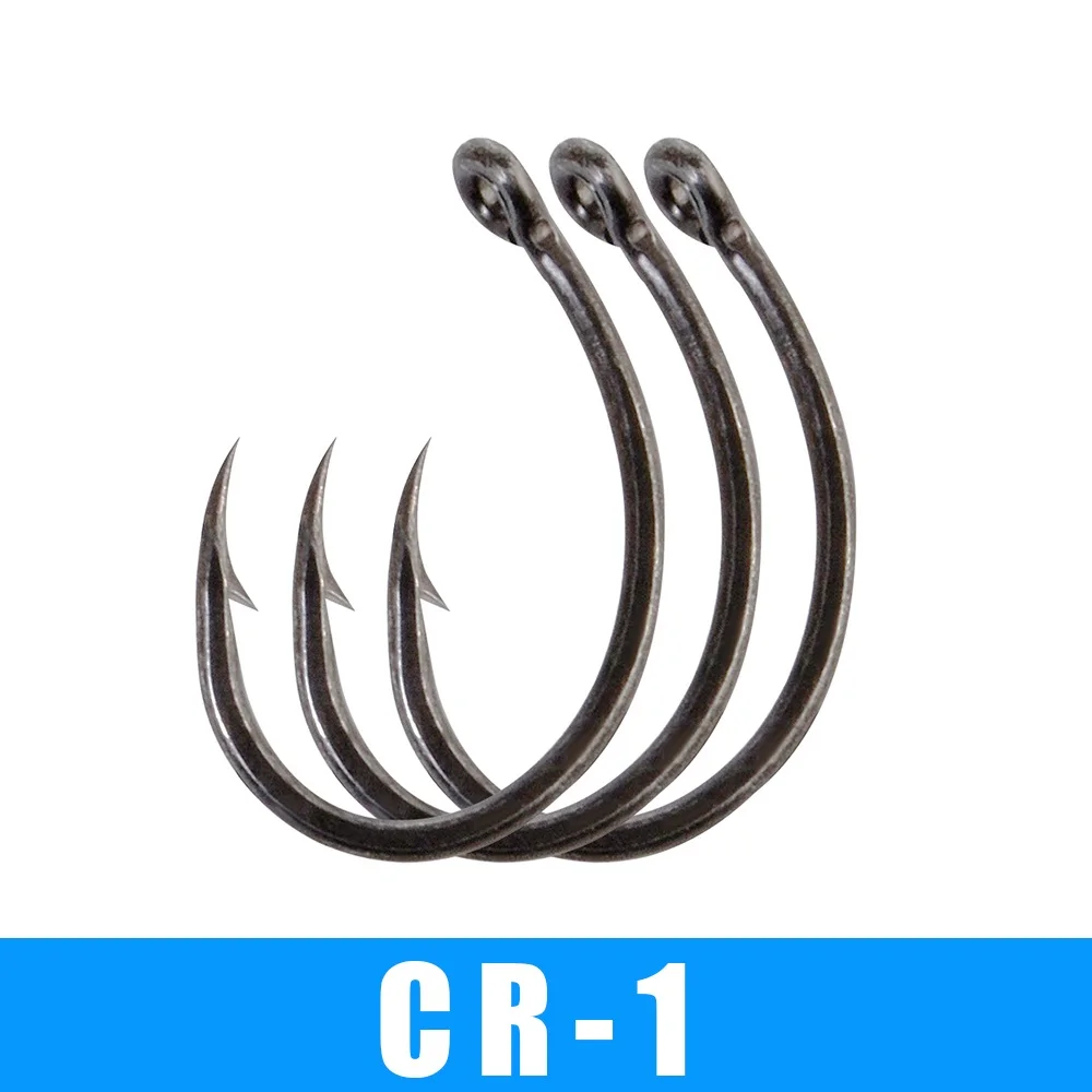 FTK 6-9PCS Anzuelo de pesca de carpa circular de acero rico en carbono con anillo negro mate 2/4/6/8 #   Ganchos individuales con púas europeas de agua dulce - imagen 2