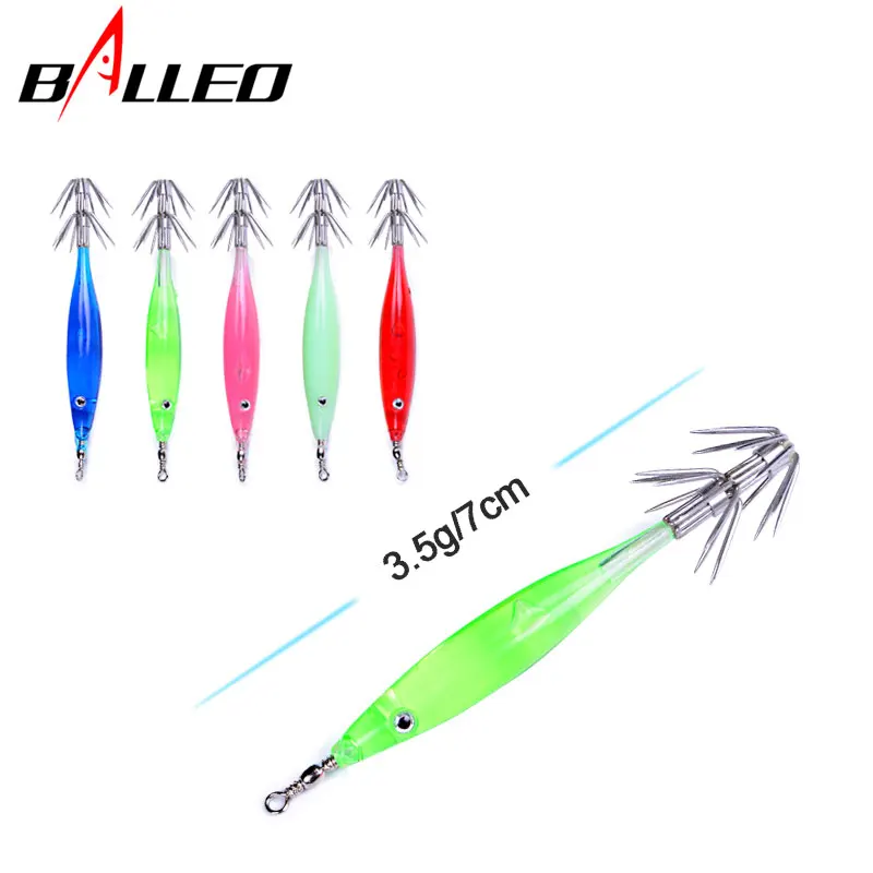 Balleo-señuelo de pesca duro, 10 Uds., 7cm/3,5g, 5 colores, calamar, gancho de acero rico en carbono, manivela de pulpo, plantillas artificiales, sepia, cebo para camarones