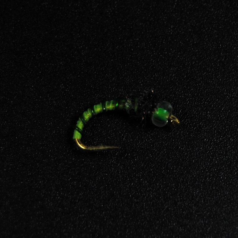 Bimoo-señuelo de pesca con mosca, 10 unidades, cabeza de cuenta de cristal, mosca verde y roja, cebo, gancho de Color dorado, Hegene #14 - imagen 5