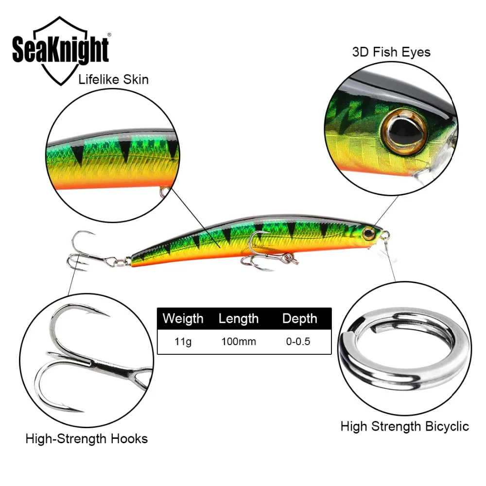SeaKnight-señuelo de pesca, cebo duro flotante, pececillo de plástico, para agua dulce y de mar, 11g, 100mm, 0-0,5 M, 1 unidad, SK025 - imagen 2