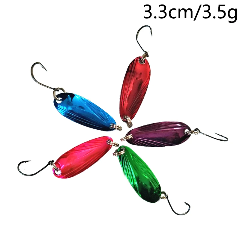 Nuevo 5 unids/lote 3,5g 3,3 cm aparejos de pesca cebo de pesca cuchara de Metal señuelo cebo para trucha cucharas de lubina pequeña cuchara giratoria de lentejuelas duras - imagen 2