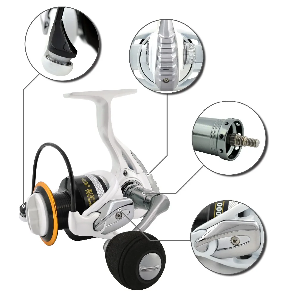 Carrete de Pesca giratorio Fishdrops, mango de potencia de Metal, sistemas de arrastre de fibra de carbono, rueda de Pesca de agua dulce y salada - imagen 4