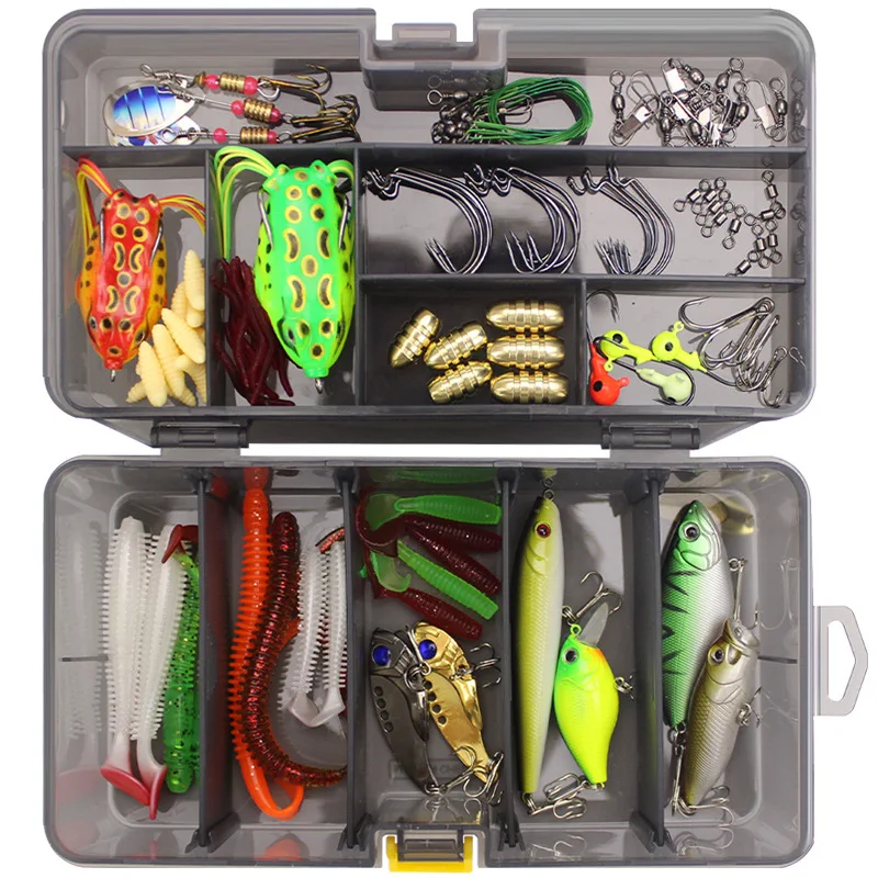 Kit de Señuelos de Pesca, juego de 101 piezas, alicates, anzuelo de gusano, cebo suave, Popper, lápiz, manivela, Wobbler, VIB, Minnow, Rana, Spinner, plantilla de conector - imagen 2