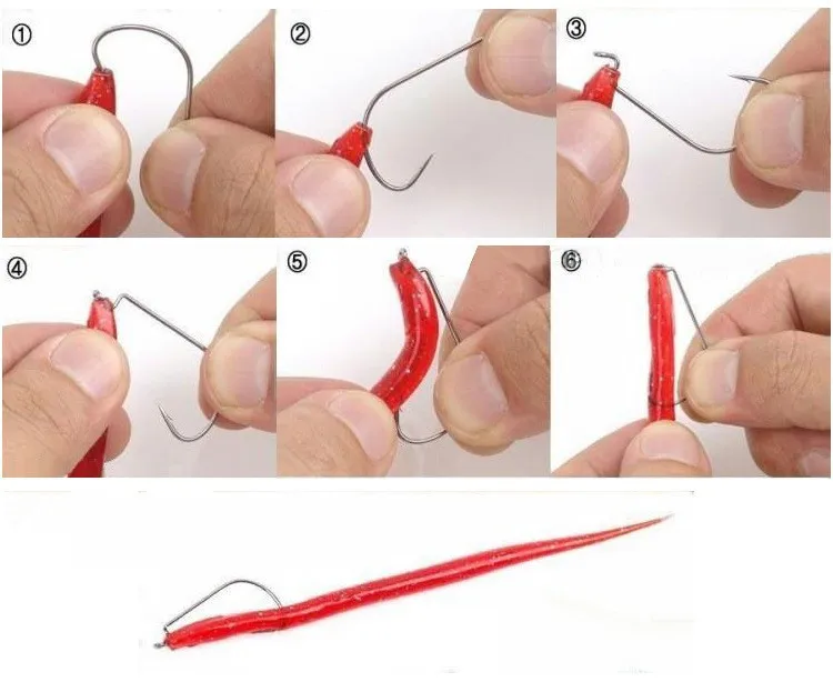 Anzuelo de gusano de pesca de alta calidad, anzuelo de acero rico en carbono, señuelo suave, anzuelos de púas, tamaño 6 # -5/0 #   Lote 8 Piezas - imagen 2