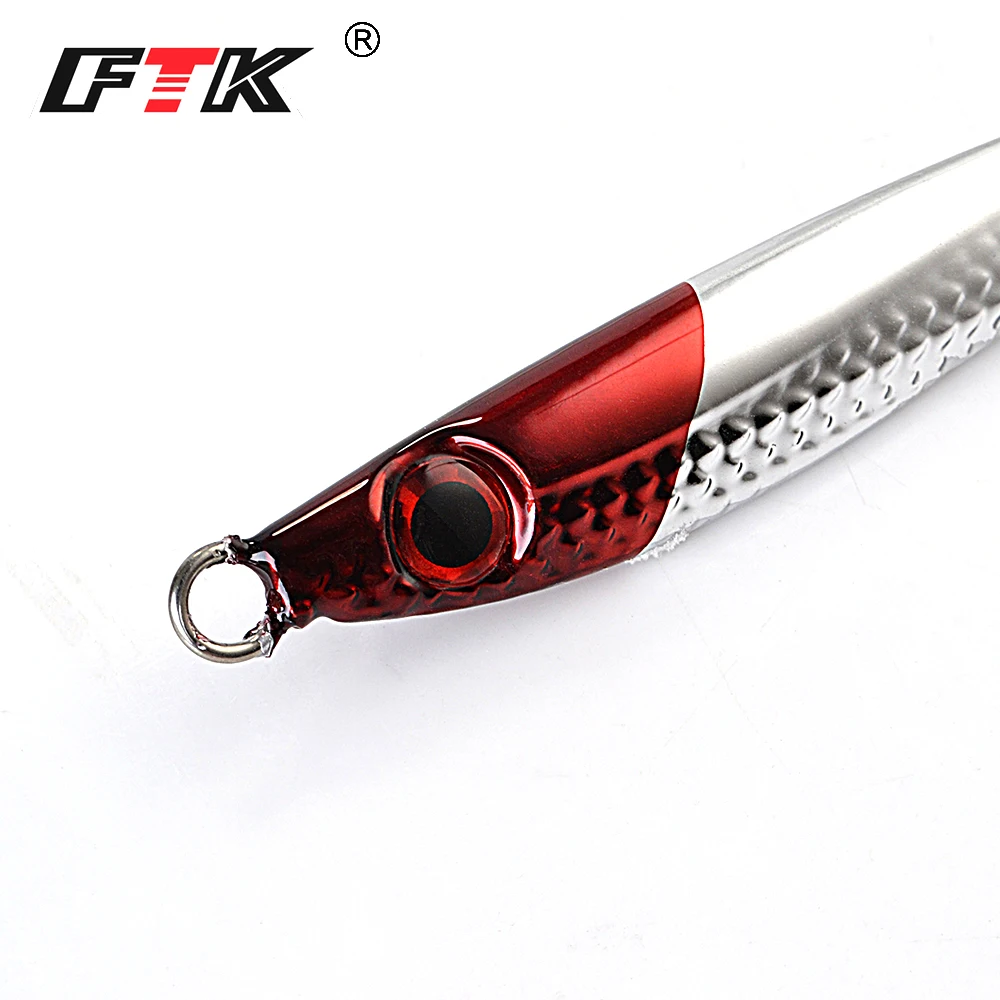 FTK-señuelo de pesca con plantilla de Metal, 40G, 60G, 80G, ojo 3D, cebo Artificial duro con anzuelos triples, señuelo de Jigging, lubina, accesorios de pesca de mar - imagen 4