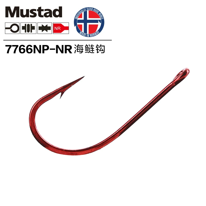 Mustad-anzuelos de pesca de acero al carbono para playa, anzuelos originales de lona roja 7766, con púas de sangre, 10 paquetes - imagen 2