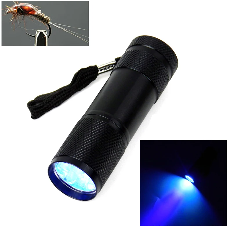 Lámpara de curado UV para moscas, luz de antorcha UV Rasin para pesca, tamaño Mini, construcción de aluminio, 9 LED pequeños - imagen 3