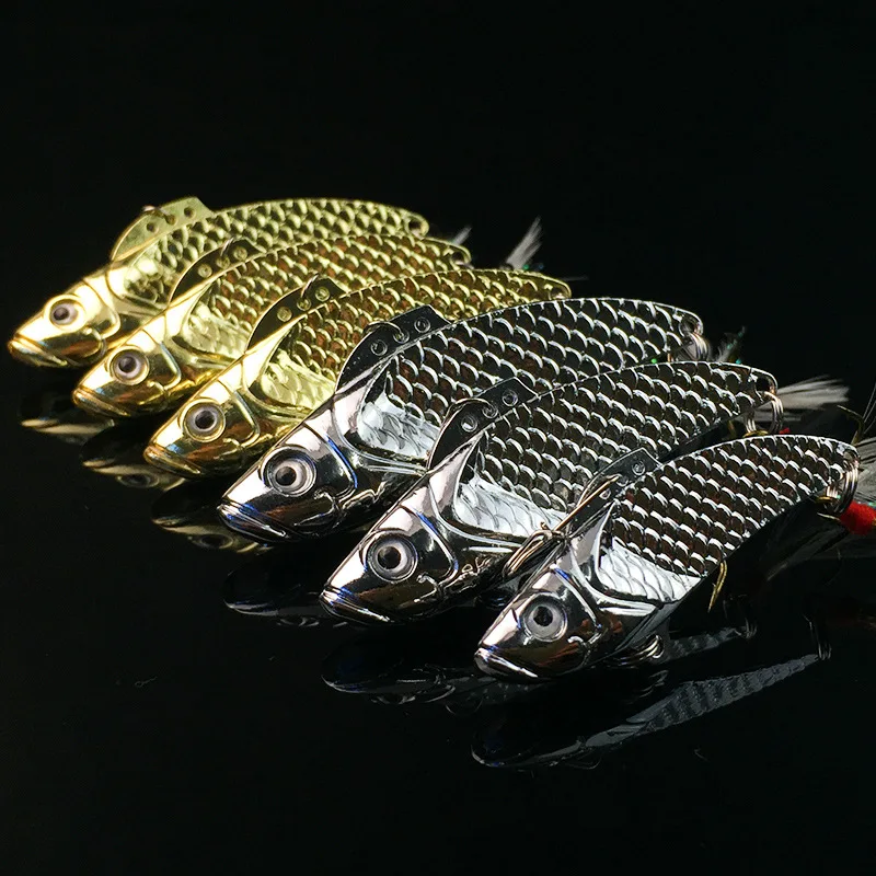 Señuelo de pesca VIB completamente metálico, cebo de vibración que se hunde, con pluma, gancho triple, 8g/12g/18g, 1 pieza, venta - imagen 2