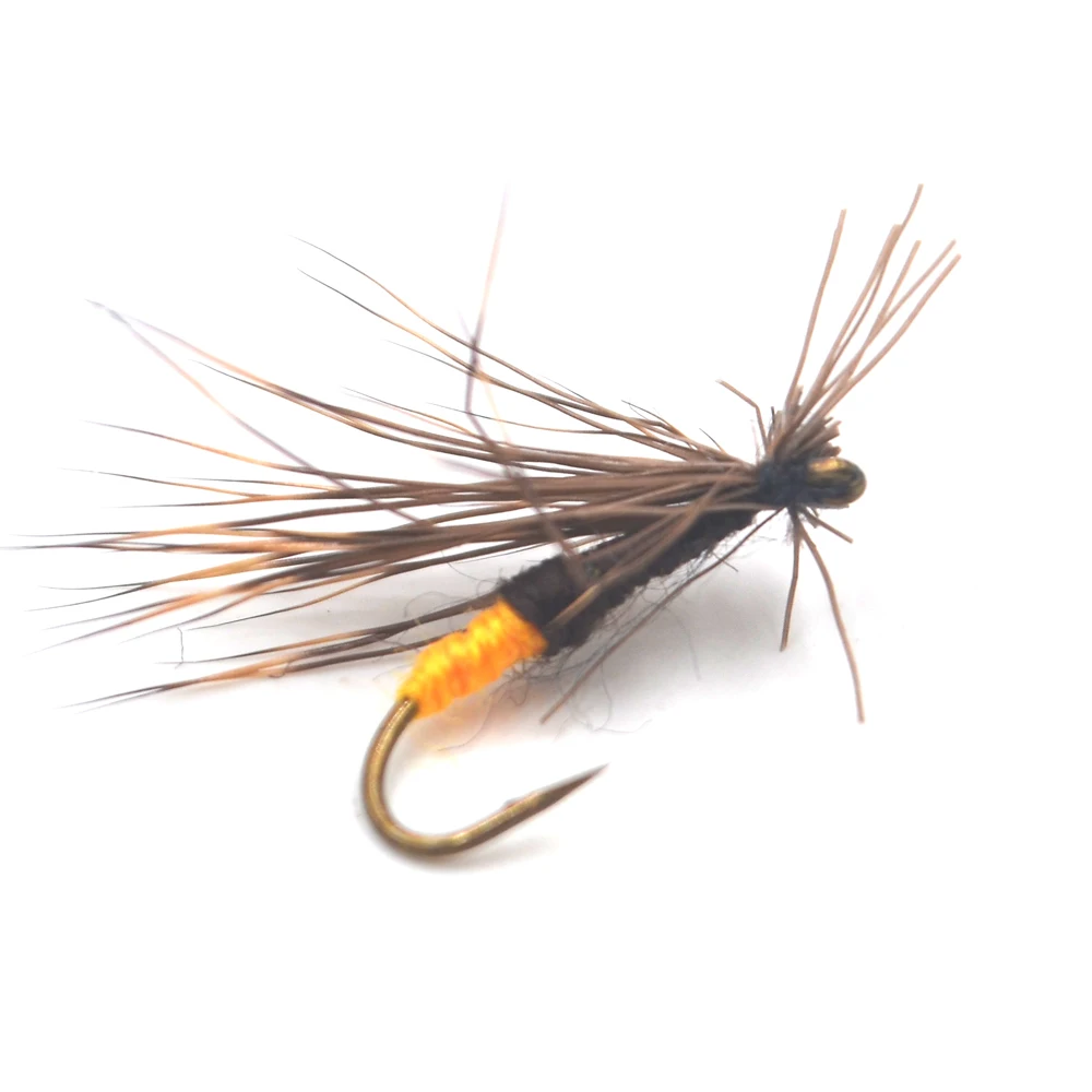 MNFT 10 Uds vientre amarillo Caddis marrón señuelo seco trucha ninfa anzuelo de pesca con mosca # 10 señuelos de cebo con moscas marrones artificiales - imagen 3