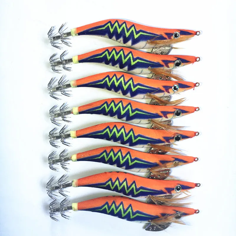 Anzuelo de calamar luminoso, señuelo de pesca de camarón de madera, 13CM, 21G, 8 unidades - imagen 2