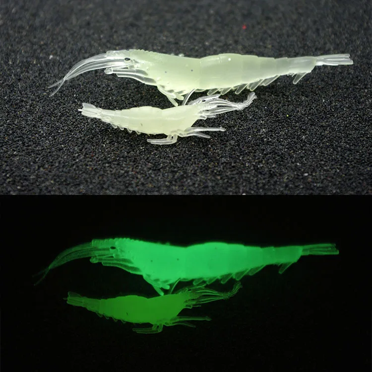 Señuelo de pesca de día y noche de camarones vívidos súper vivo 4cm 7cm cebo suave cebos de gusano que brillan en la oscuridad lote 4 piezas - imagen 3