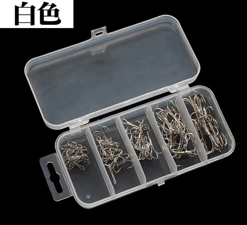 Caja de anzuelos triples de acero al carbono, conjunto de aparejos de pesca, 50 unids/caja, varios tamaños - imagen 4