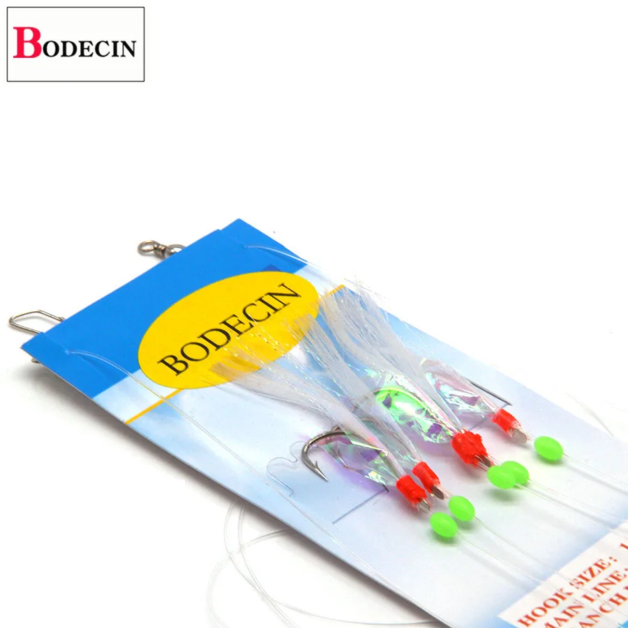 Sea Sabiki Rigs Jigging Fishing Hook Bait 3 Baglot Flash Rig Peche Sabiki Fish Skin Feather Head Tinsel Tube Lure For Herring (3)