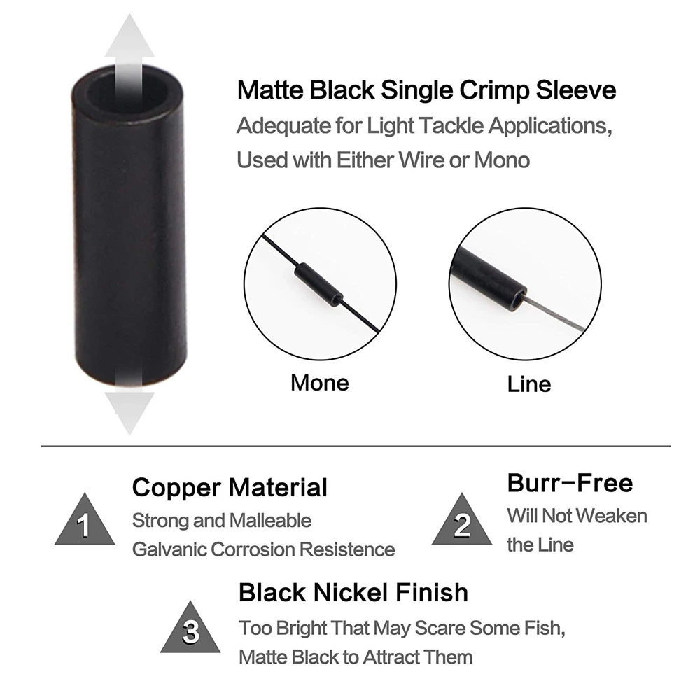 Manguitos de engarce de un solo barril, 500 unids/caja, tubo de pesca de latón negro mate, aparejos de aparejo, Conector de línea de pesca - imagen 3