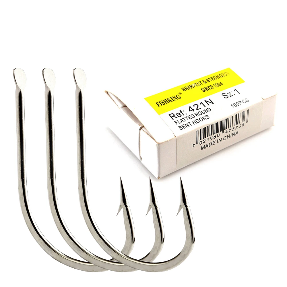 100 pzas/lote 421N anzuelos de pesca de bronce de acero rico en carbono 1 # -10 #   Accesorios de pesca de carpa redondos planos Jig Head con púas Pesca - imagen 4