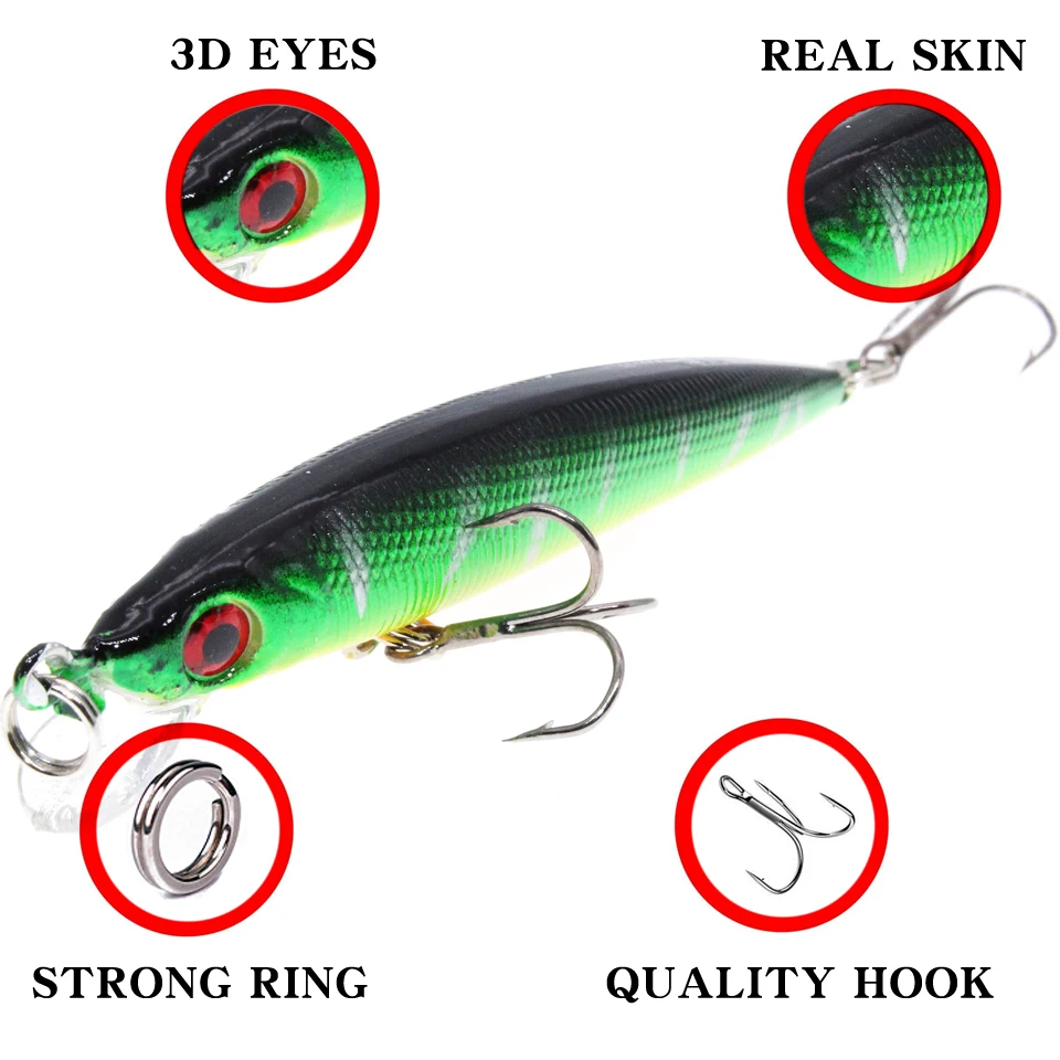 1 Uds 9cm 6g Minnow Señuelos de Pesca Wobbler cebos duros Crankbaits ABS señuelo Artificial para lubina aparejos de pesca - imagen 3