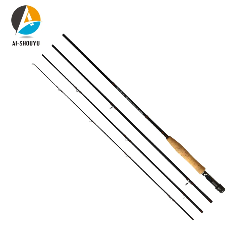 AI-SHOUYU caña mosca 2,4-2,7m 4 secciones mango corcho para carpa
