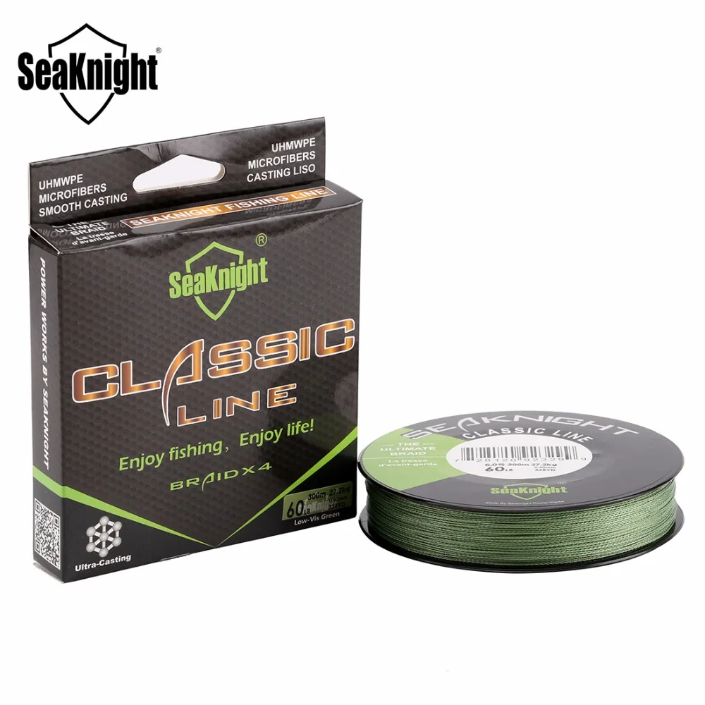 SeaKnight-sedal de pesca trenzado de 4 hebras, cuerda multifilamento de PE trenzada superfuerte de 300M, 6-80lb, 4 tejidos, para pesca en agua salada