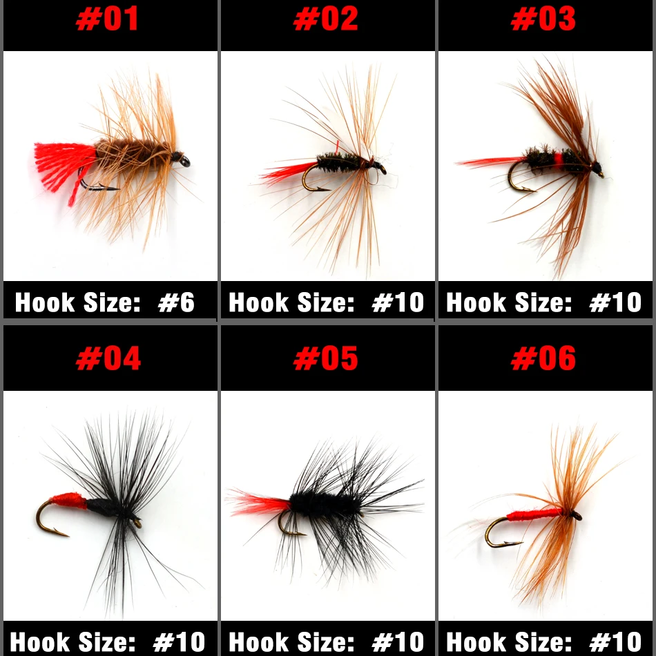 MNFT-señuelo de pesca con mosca seca, 10 piezas, varios tipos, trucha, salmón, moscas secas, anzuelo de pescado, tamaño #6 #10 #12, señuelos antimosquitos, aparejos de pesca - imagen 4