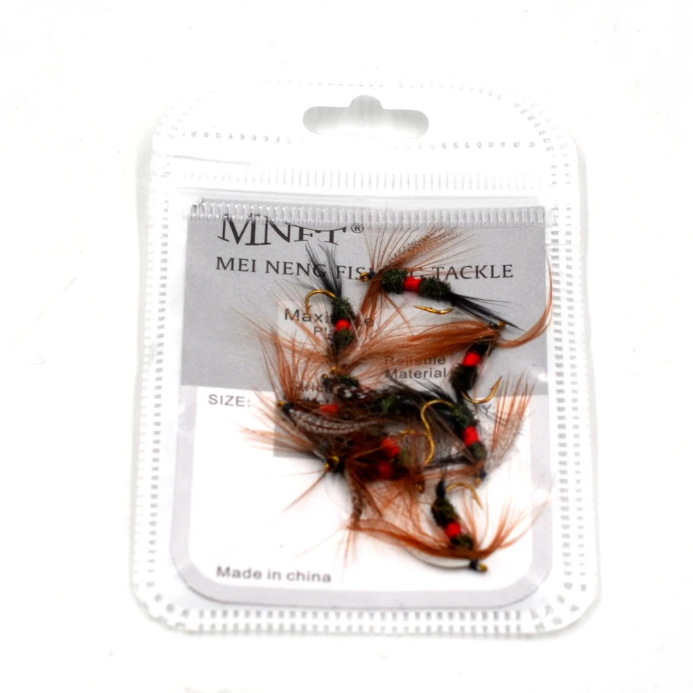 MNFT 10PCS [10 # ] Cebo de pesca de trucha con mosca, Coachman, pavo real, color gris, moscas secas, Royal Wulff, señuelos de pesca con mosca marrón Hackle - imagen 4