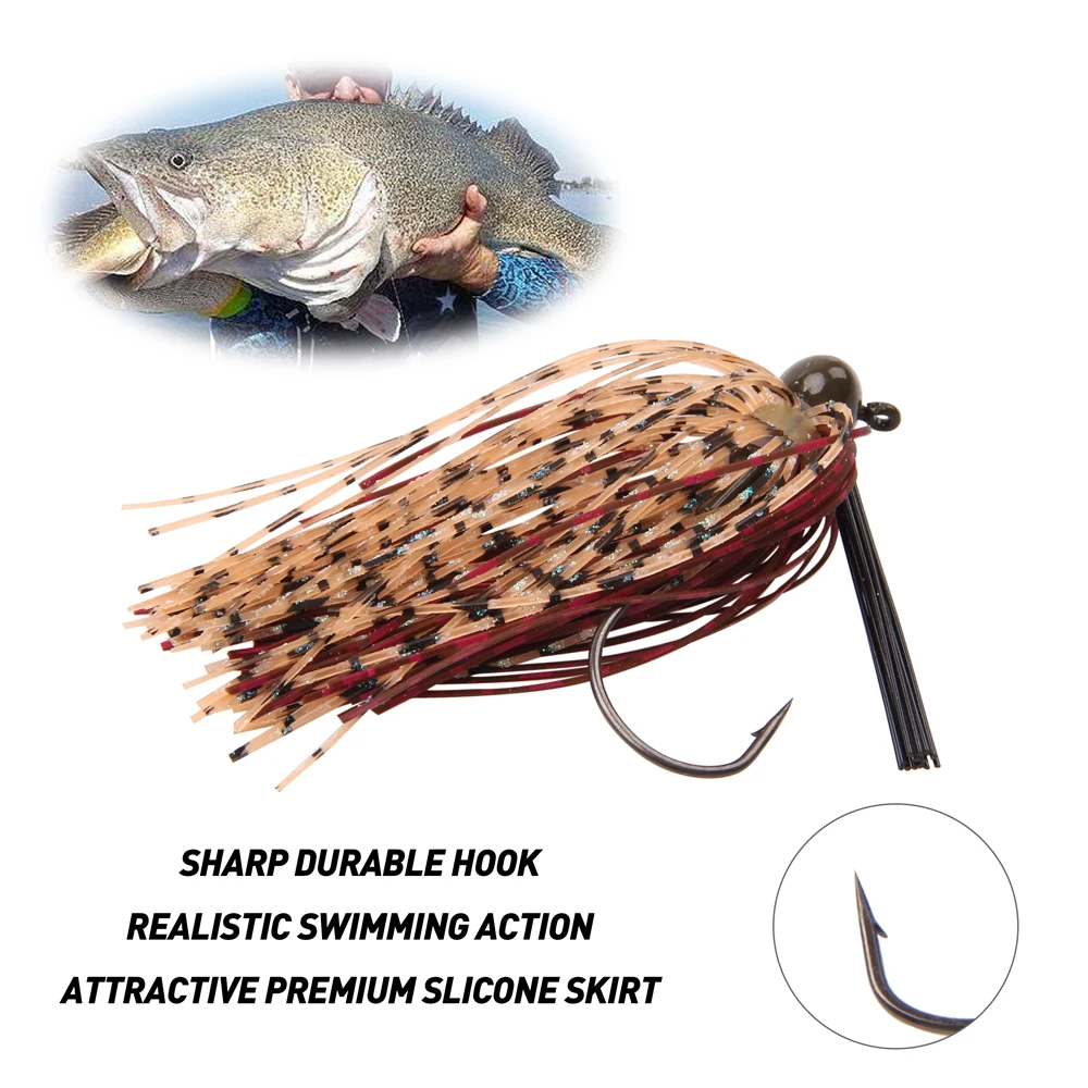 Señuelo de pesca sin Weedless, 6 piezas, 7g, 10g, plantilla de fútbol, falda de silicona, gancho de cabeza para lubina, Walleye, trucha, perca - imagen 5