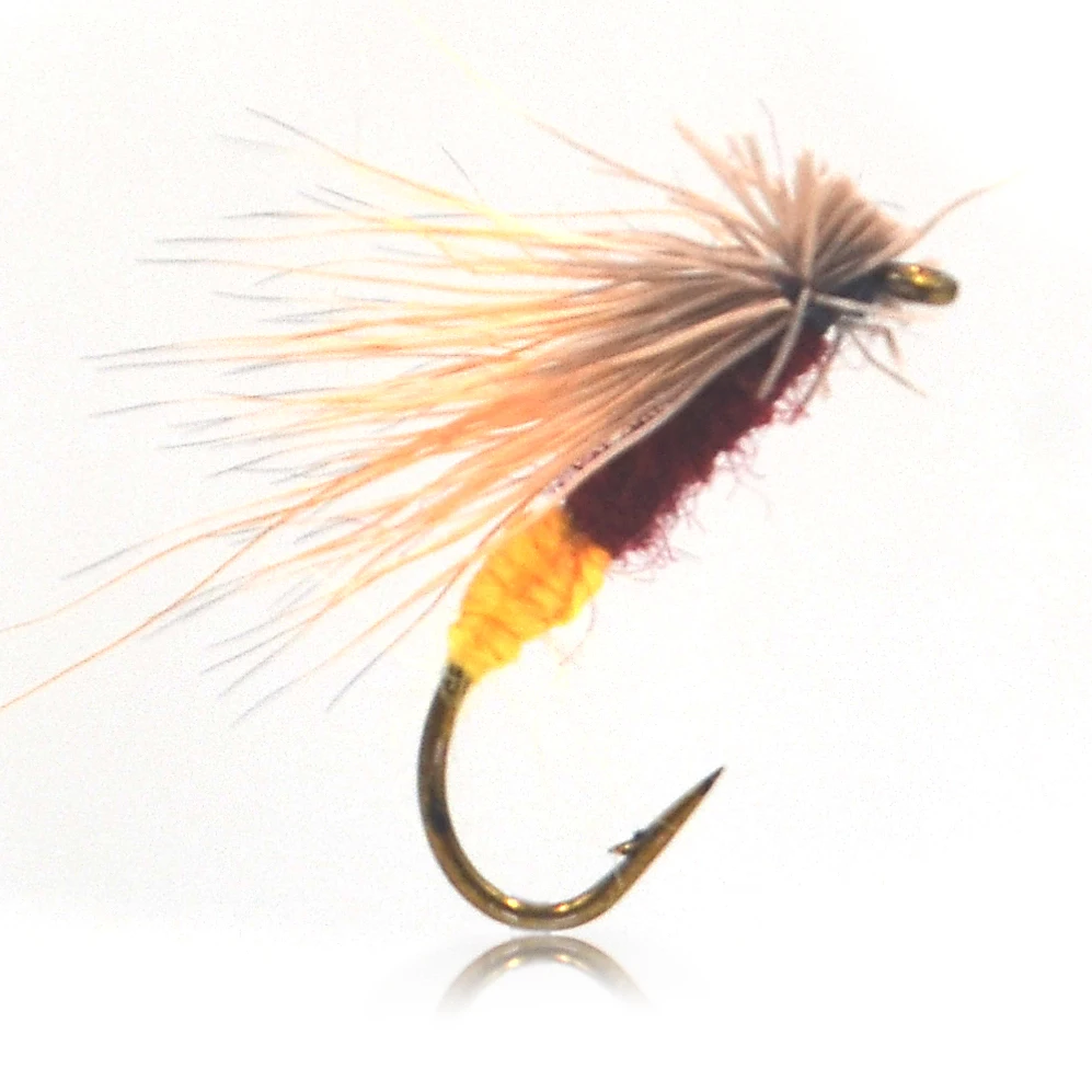 MNFT 10 Uds vientre amarillo Caddis marrón señuelo seco trucha ninfa anzuelo de pesca con mosca # 10 señuelos de cebo con moscas marrones artificiales - imagen 4