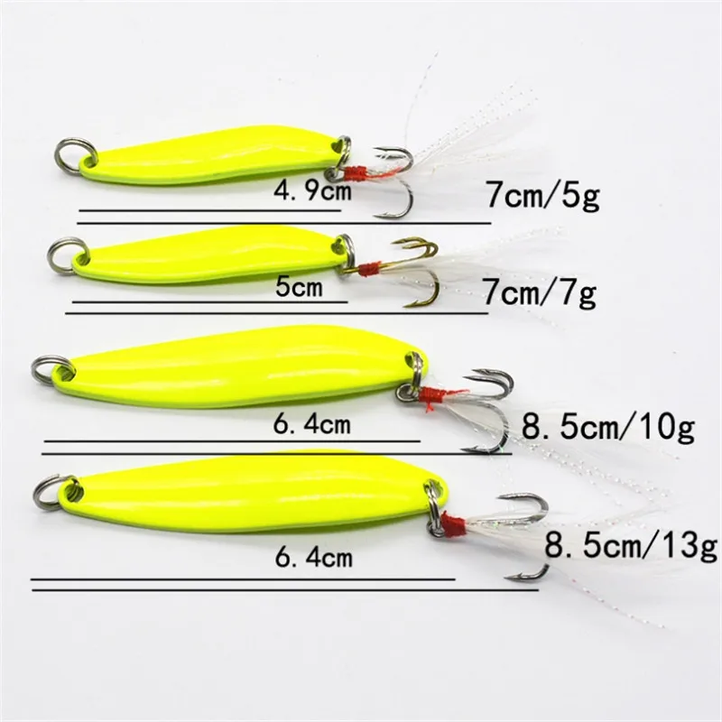 Señuelo luminoso de Metal piezas, cebo duro con pluma para lubina, señuelos de mar, accesorios de pesca, 1 unidad, 5g, 7g, 10g, 13g - imagen 2