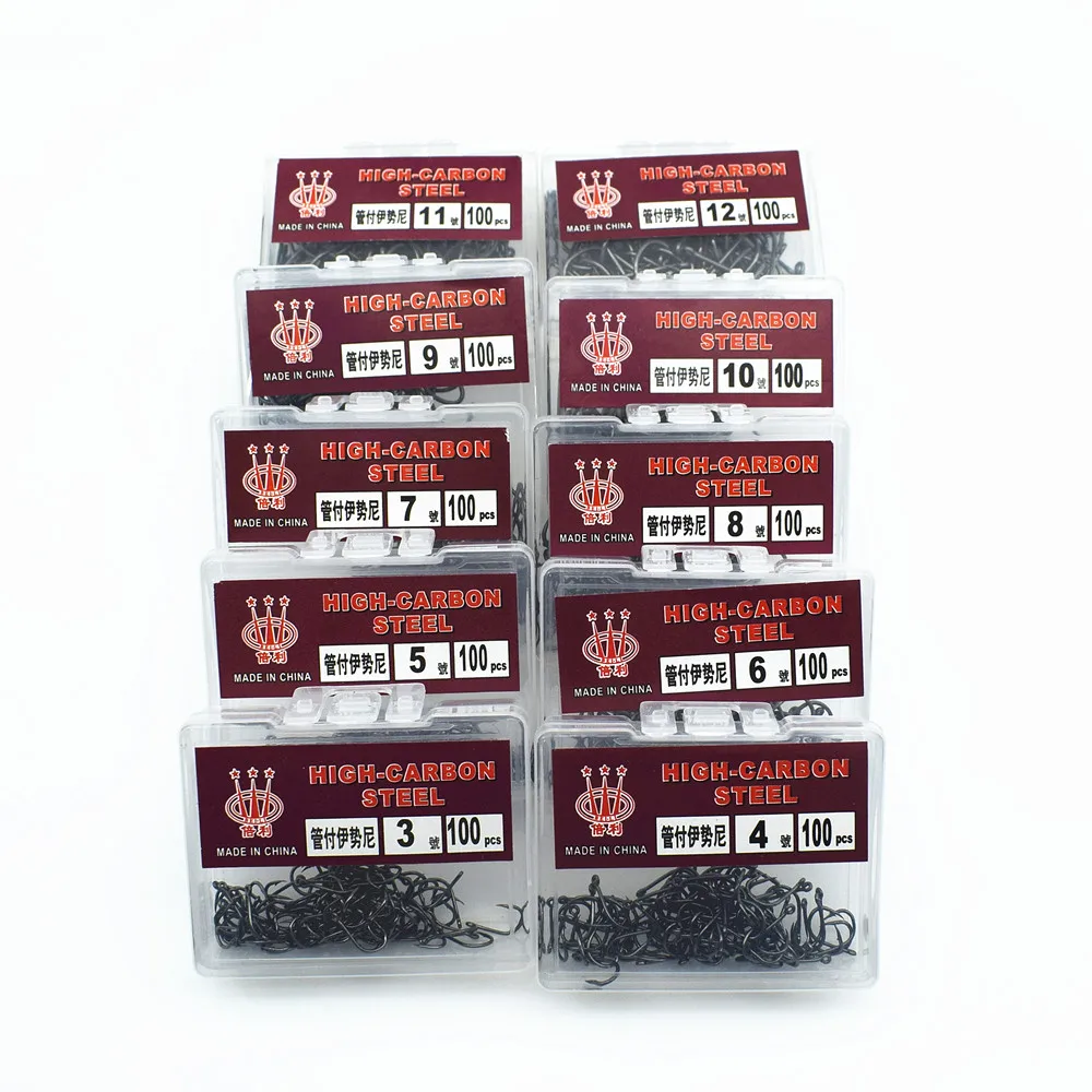 1000 piezas mezcladas de 10 tamaños 3-12 # con caja, cebo de pesca de carpa de acero al carbono, anzuelos de púas afilados - imagen 2