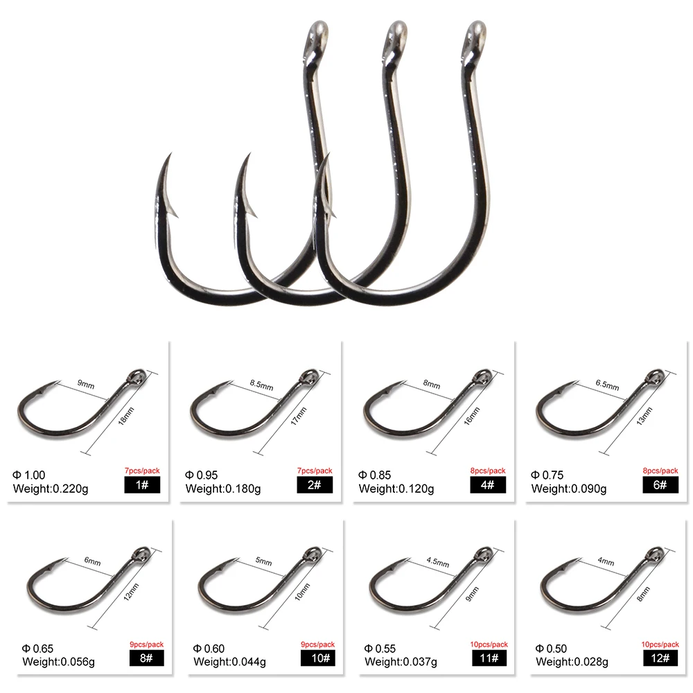 NGB 7-10PCS Anzuelo de pesca de acero rico en carbono ISEAMA 1 # -12 #   Anzuelo de carpa individual con púas y accesorios de pesca con ojos - imagen 2