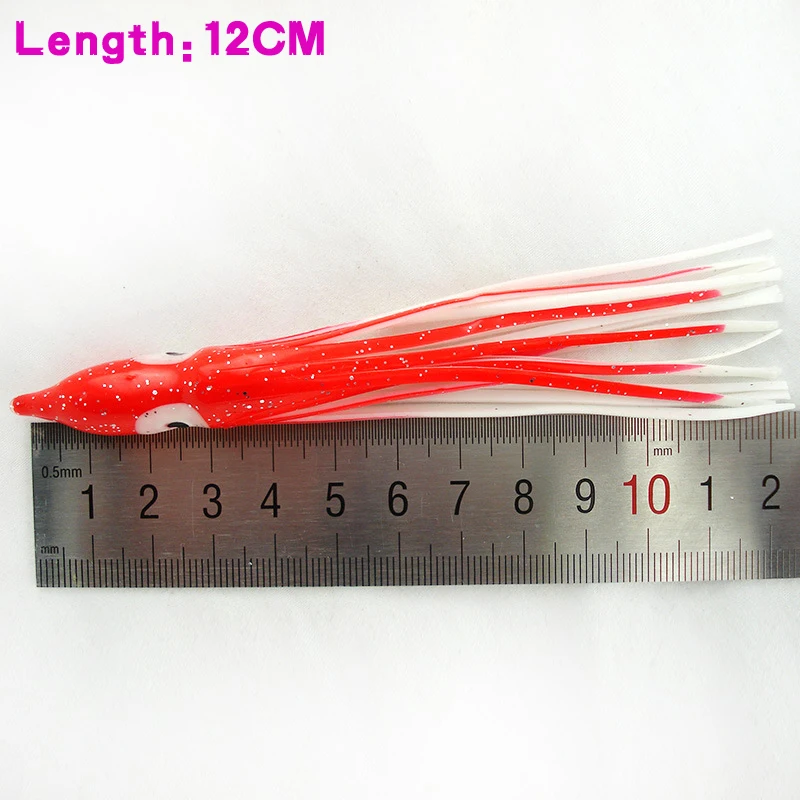 MNFT 25 uds 12cm 10cm 9cm señuelo de pulpo, plantillas de calamar señuelo suave pesca en el mar agua salada gran juego cebo falda Color mezclado - imagen 5