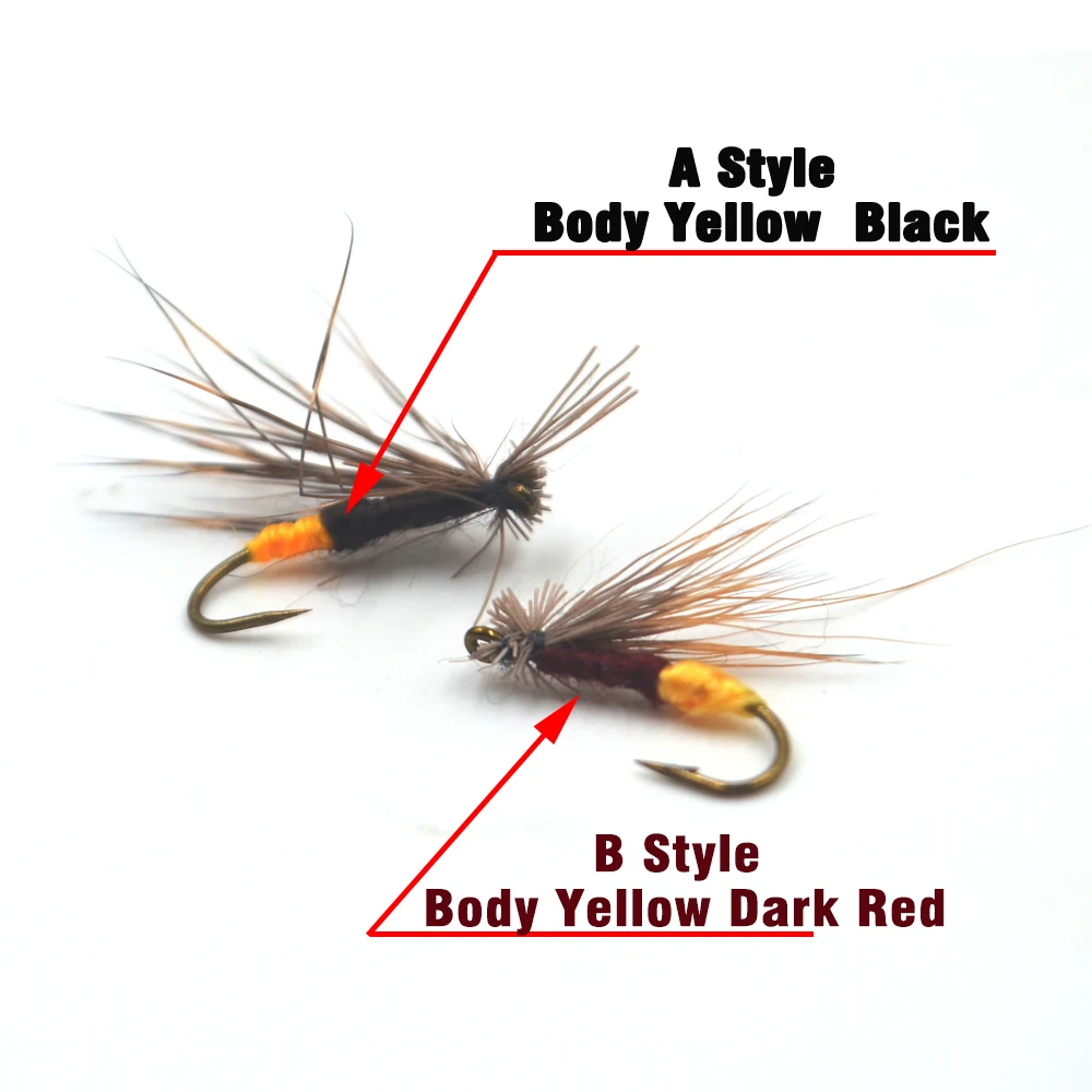 MNFT 10 Uds vientre amarillo Caddis marrón señuelo seco trucha ninfa anzuelo de pesca con mosca # 10 señuelos de cebo con moscas marrones artificiales - imagen 2