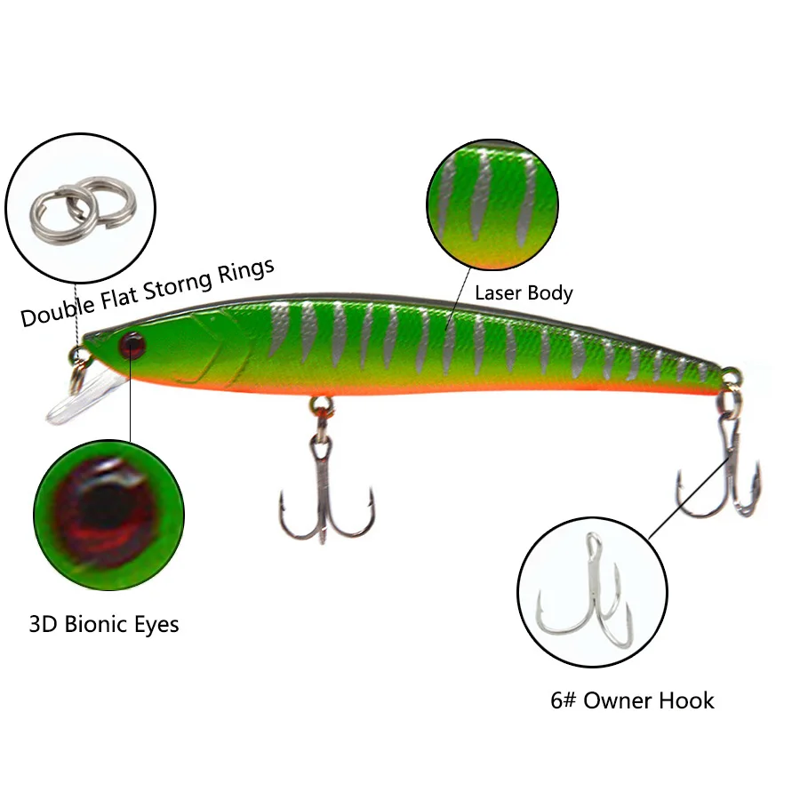 1PCS Aritificial Fishing Lure Bass Jerkbait Minnow Top Water Swimbait Laser Fake Baits Hard Plastic Pike Sea Fishing Lures Tackle (10)