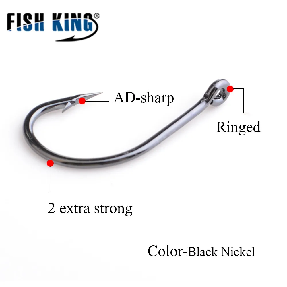 FISH KING-anzuelos de pesca de carpa, 10 piezas, acero al carbono, 1 #-10 #, gancho individual de púas de Europa con anillo alimentador, accesorios de pesca - imagen 4