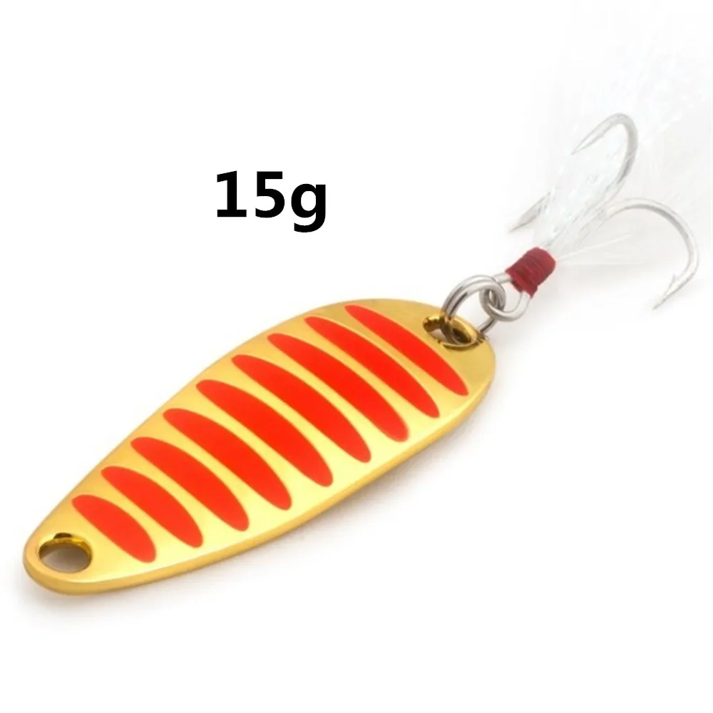 Señuelos de Pesca de lentejuelas, cebos duros con pluma, anzuelo triple, aparejos de Pesca, Metal dorado/Slver, 10g, 15g, 20g, 1 unidad