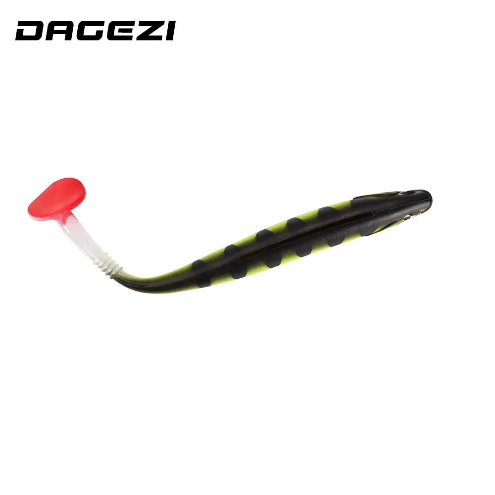 DAGEZI-señuelo de pesca de cola en T, cebo suave de 125mm/10g, Señuelos de Pesca de colores, cebo Artificial suave para aparejos de pesca de carpa - imagen 4