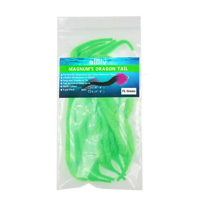 Cola de dragón Magnum para pesca en agua salada, señuelo de mosca, Material de atado de peces, Lucio, muskkie, 12 colores, 5 unids/lote por paquete, nuevo - imagen 4