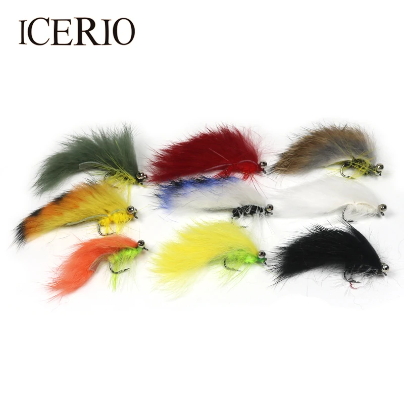 ICERIO 9PCS # 6 Dumb Bell Eye Zonker y Matuka Flies Streamers Señuelos de pesca con mosca para trucha