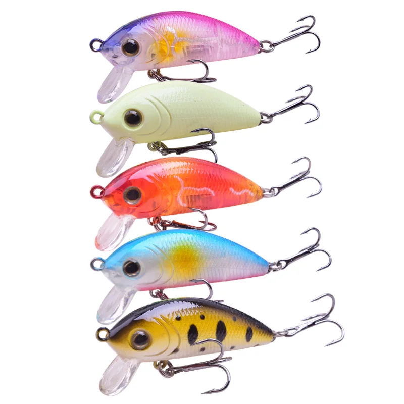 Mini señuelo de pesca de pececillos, 50mm, 4,5g, cebo duro bonito para nadar en agua superior con anzuelos triples, aparejos de pesca Crankbait, 1 ud. - imagen 3