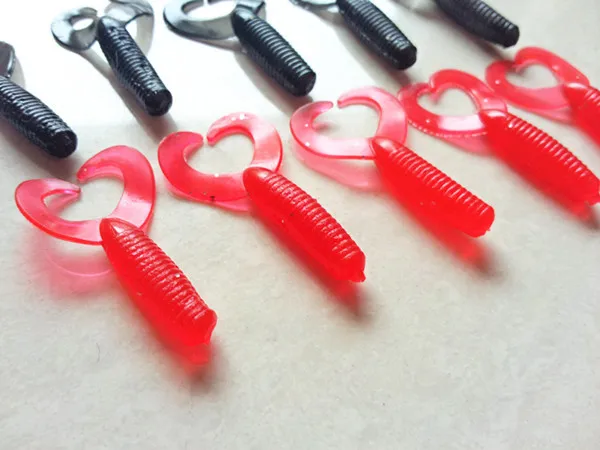 Cebos de doble cola para pesca, gusanos blandos, señuelos de dos colas, 35mm, 100 unidades por lote - imagen 2