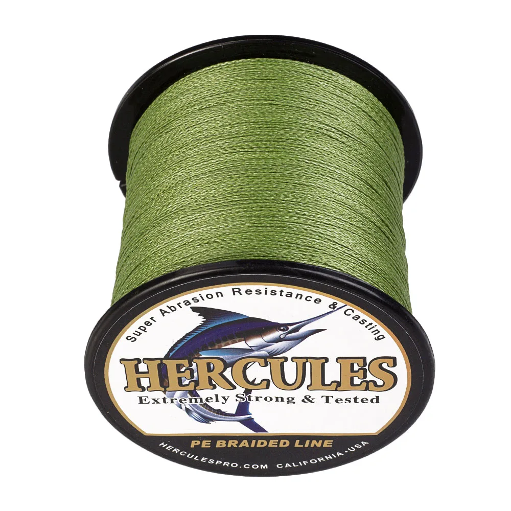 Hercules-línea de pesca trenzada, 100m, 300m, 500m, 1000m, 1500m, 2000m, verde militar, 4 hebras, línea de pesca de agua salada súper fuerte - imagen 4