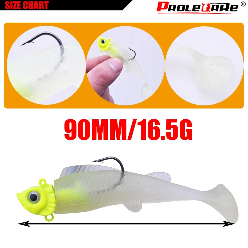 1 Uds Jig Head Wobbler cebo suave 90mm 16,5g cuerpo luminoso Señuelos de pesca Crankbait cebo Artificial de silicona aparejos de pesca de lubina - imagen 2