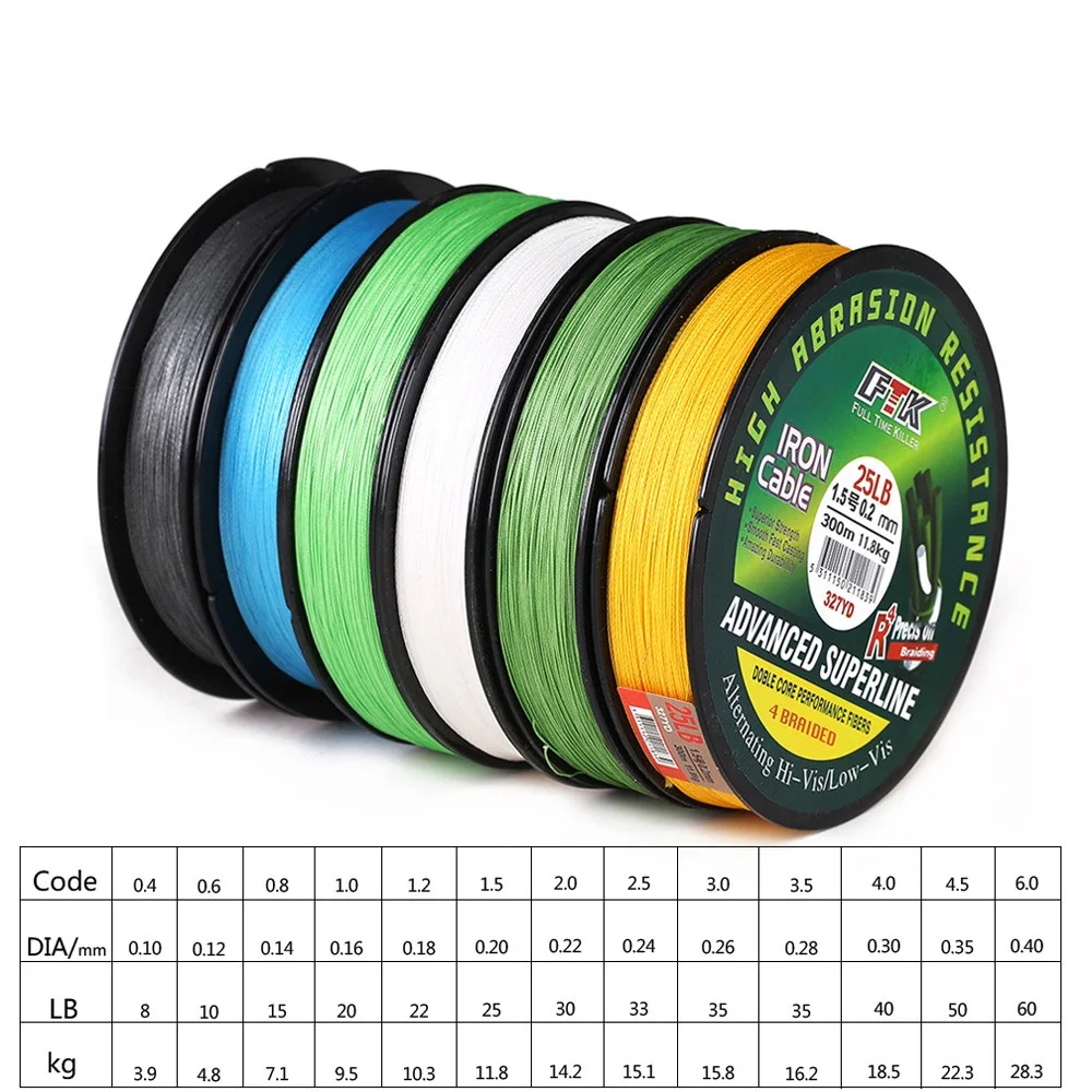 FTK-sedal de pesca trenzado de 4 hebras, 300M, 8LB, 10, 15, 20, 25, 30, 40, 50, 60LB, línea de PE multifilamento, accesorios de pesca trenzados - imagen 3