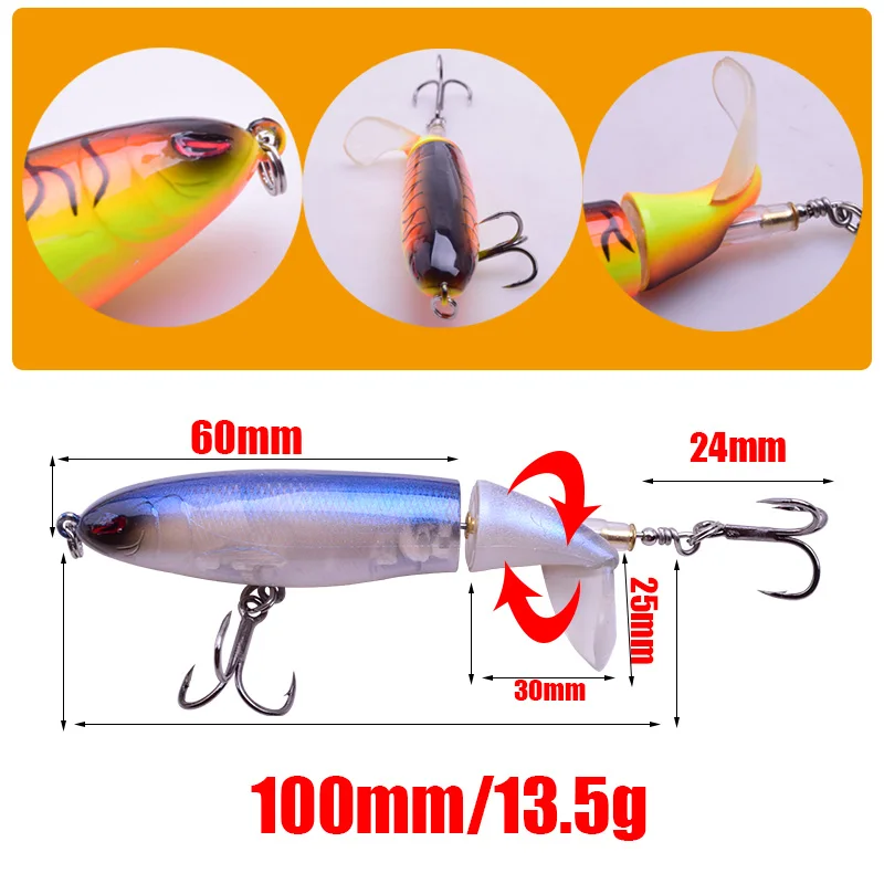 Señuelo de pesca Whopper Plopper Top Water Popper, 100mm/13,5g, cebo duro Artificial, Wobblers giratorios, aparejos de pesca de cola suave - imagen 5
