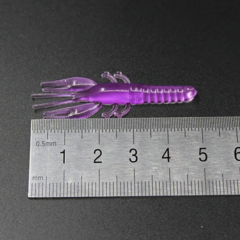 Pesca de hierba suave, cebo suave para camarones, 5cm, camarones pequeños, aparejo Texas, señuelos artificiales, púrpura, marrón, lote de 10 piezas en oferta - imagen 3