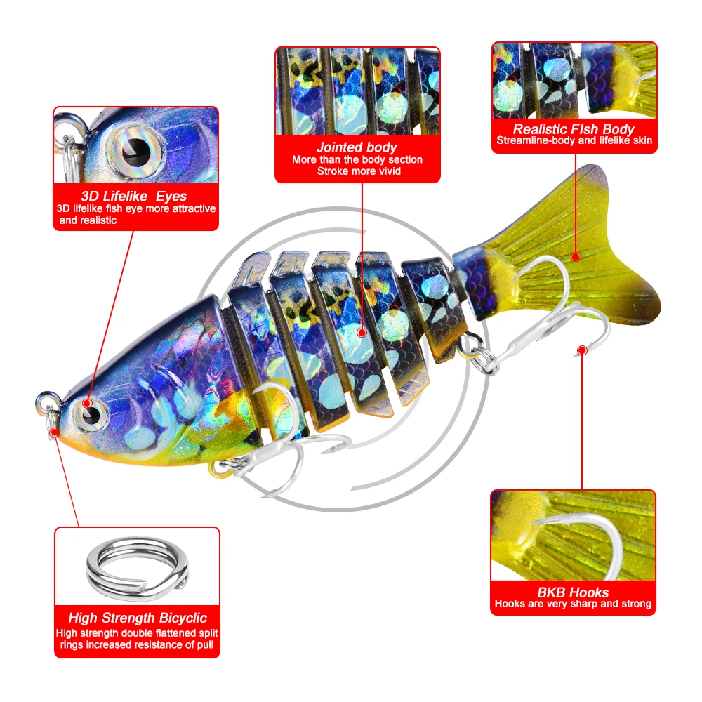 PROBEROS-cebo de pesca láser 3D Swimbait, 7 Secciones, 10cm-4 "/0,55 oz-15,5g 6 # BKBHOOK, aparejos de pesca - imagen 3