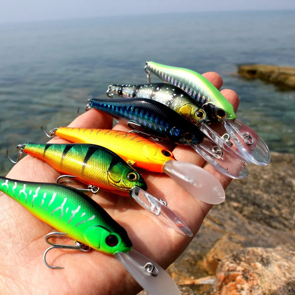 AOCLU sábalo flotante para buzo profundo, 70mm, 9,2g, cebo duro Minnow, manivela, Aleteo de pesca, alta velocidad de vibración, señuelo rodante, gancho para lubina VMC - imagen 5