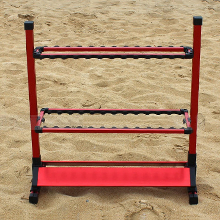 Soporte de exhibición para caña de pescar, accesorio de aleación de aluminio para el hogar, herramientas, 24 agujeros, rojo/azul - imagen 3